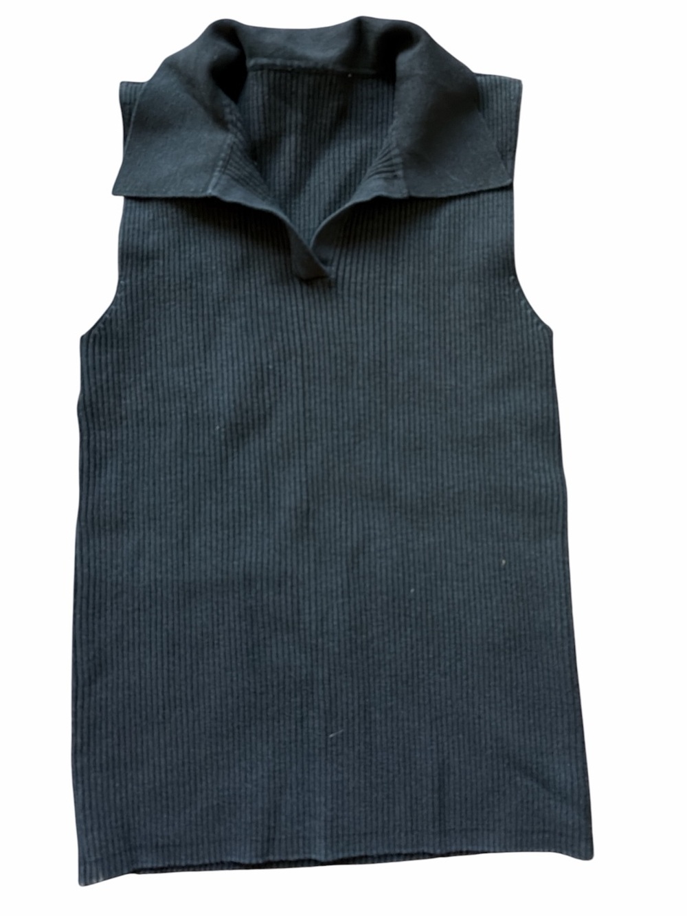 Black Sleeveless Ribbed Collared Tank Sleek, Minimalist, CBK, Layering Large